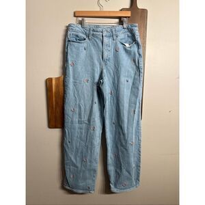 Old Navy Flower Embroidery High Rise OG Loose Secret Smooth Pocket Jeans Size 8